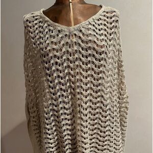 Anthropologie Sparrow Brizo Beige and Metallic Open Knit Pancho Size Small/Med